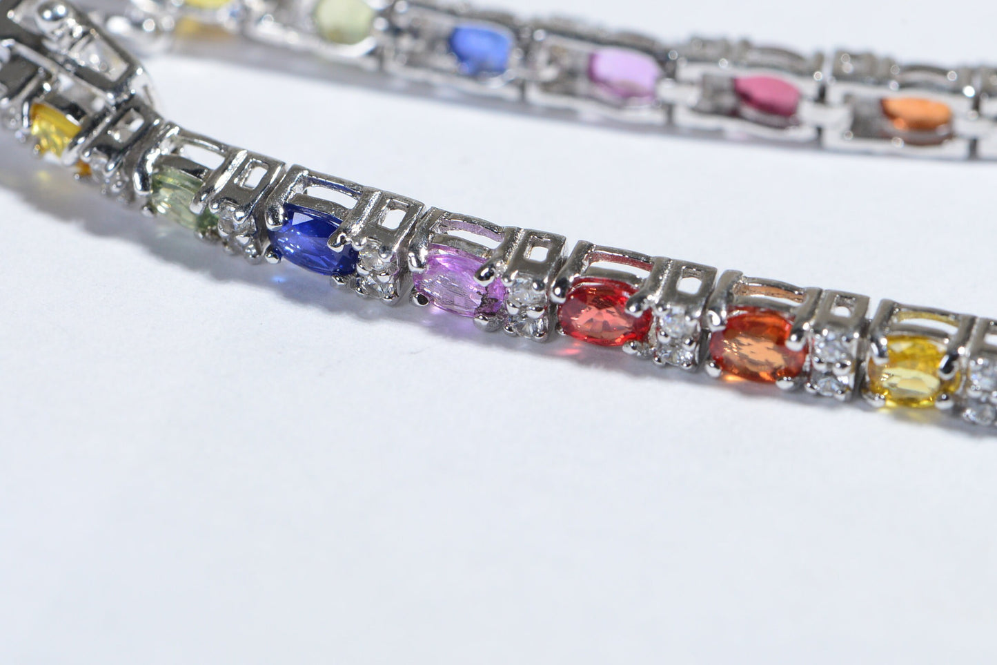 Estate Sterling Silver Rainbow Sapphire Zircon Tennis Bracelet