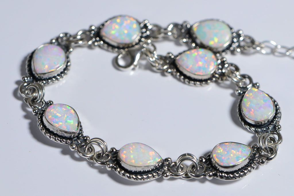 Sterling Silver Fire Opal Bracelet: Handmade Gemstone Jewelry