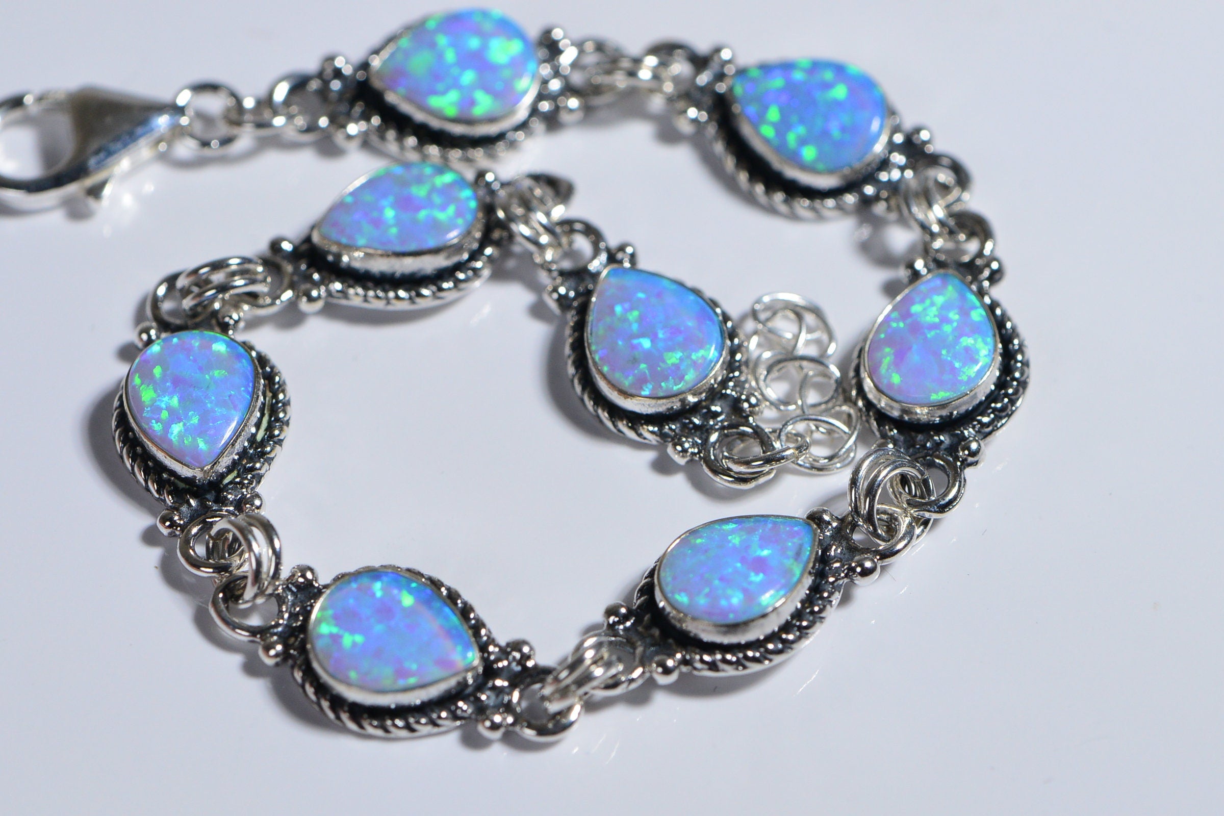 Sterling Silver Fire Opal Bracelet: Handmade Gemstone Jewelry