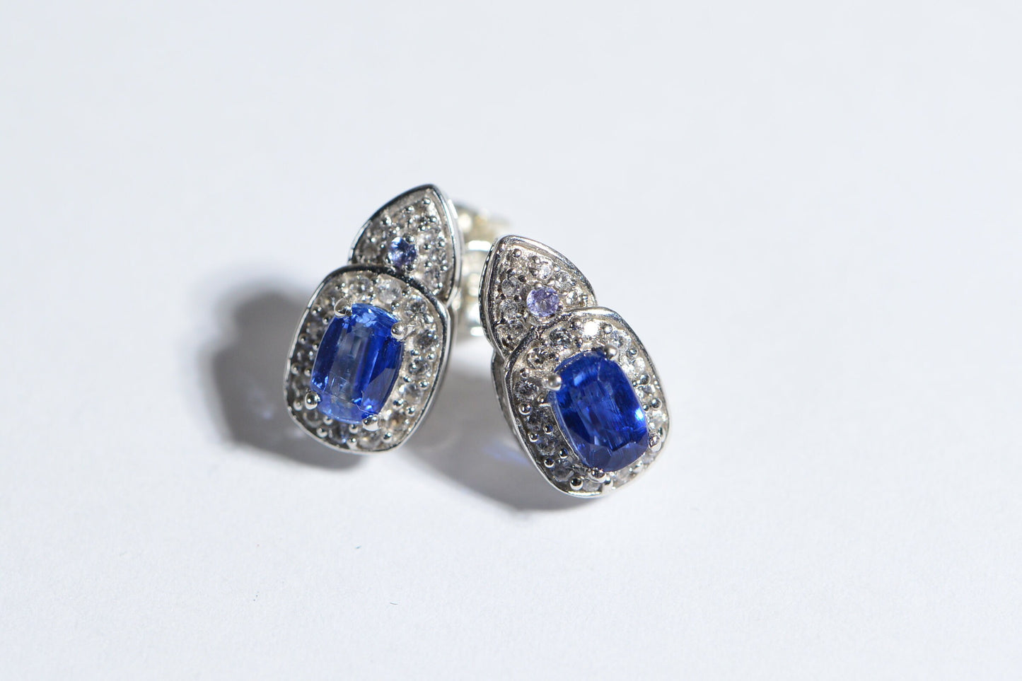 Sapphire Halo Stud Earrings, Zircon & Tanzanite, 14K White Gold over Sterling Silver