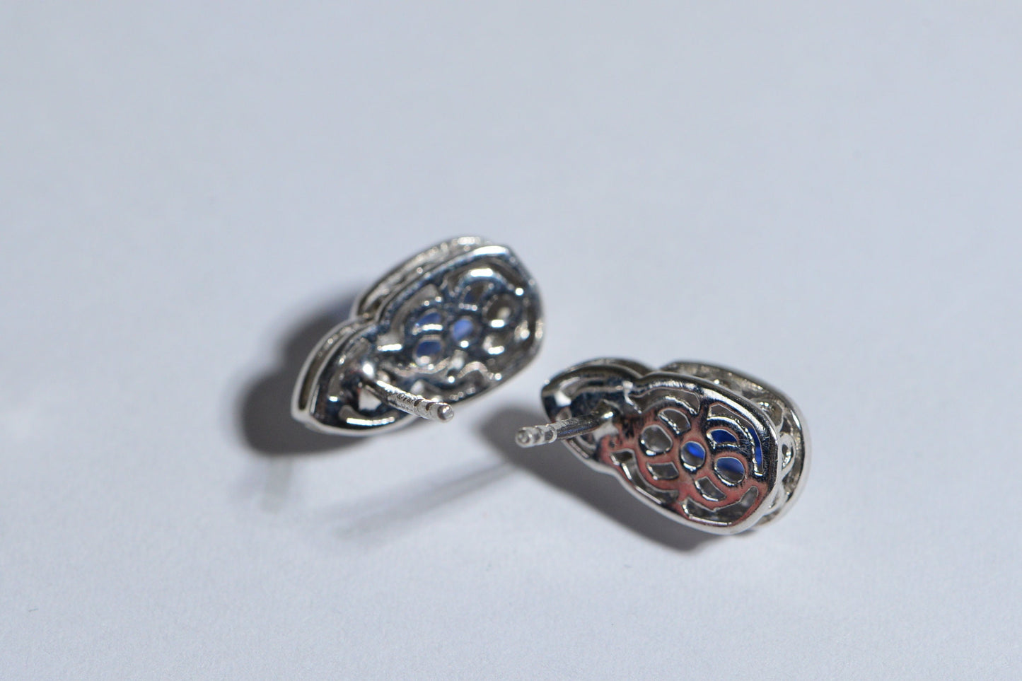 Sapphire Halo Stud Earrings, Zircon & Tanzanite, 14K White Gold over Sterling Silver