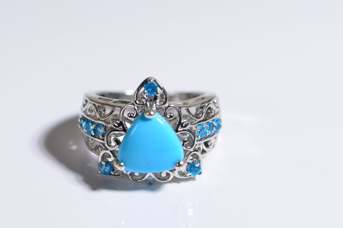 Neon Blue Apatite and Arizona Sleeping Beauty Turquoise Ring  in Platinum Over Sterling Silver