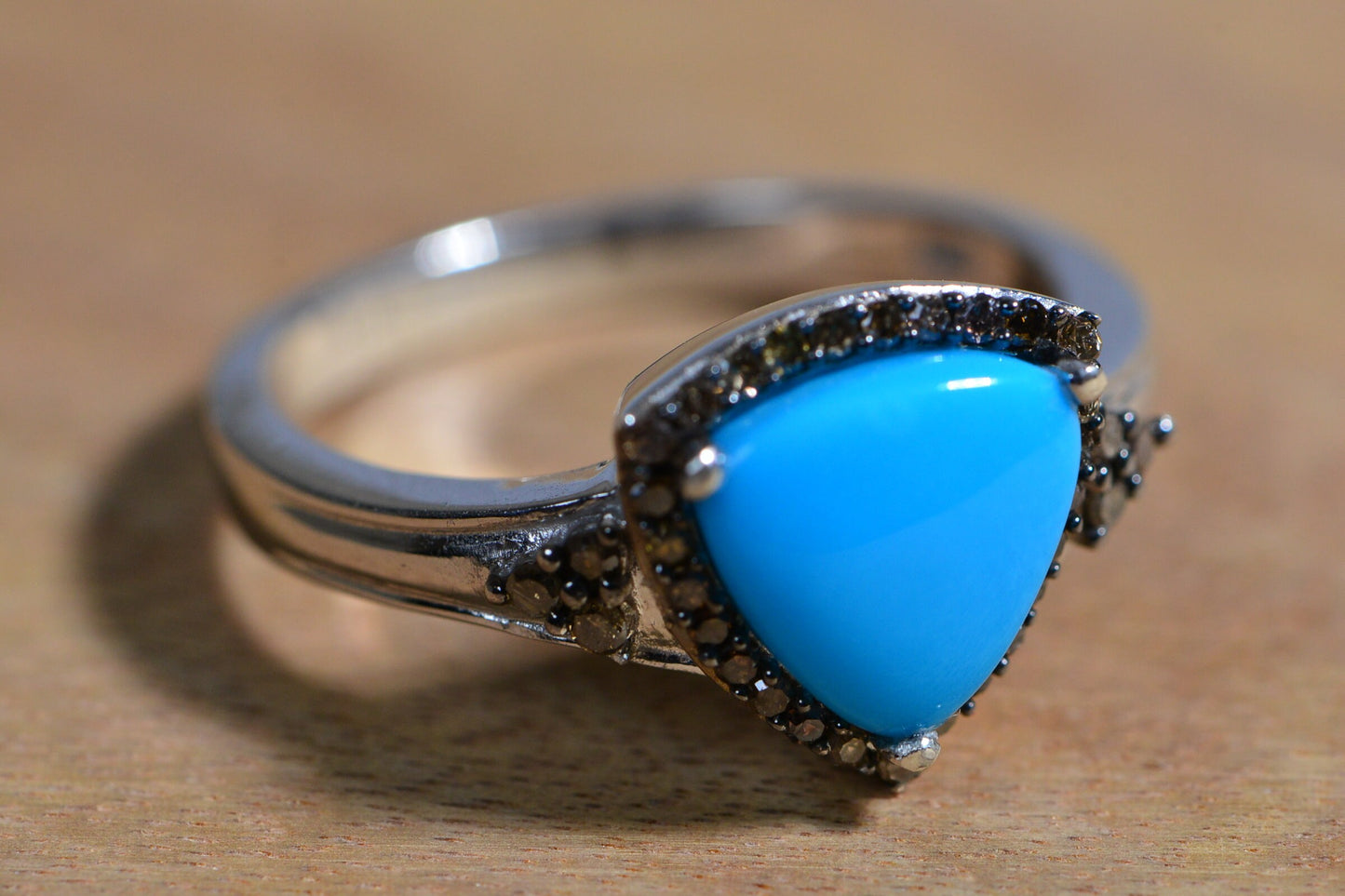 Sleeping Beauty Turquoise Ring: Trillion Cut, Champagne Diamond, Sterling Silver