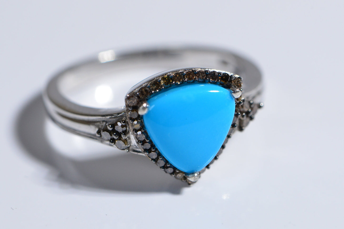 Sleeping Beauty Turquoise Ring: Trillion Cut, Champagne Diamond, Sterling Silver