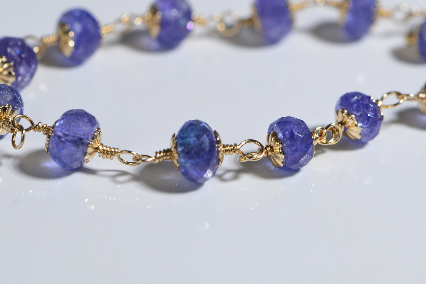 14K Gold Tanzanite Bracelet, Raw Gemstone Wire Wrap, December Birthstone