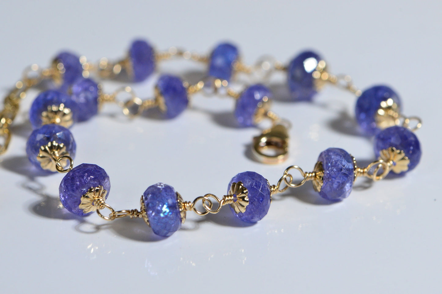 14K Gold Tanzanite Bracelet, Raw Gemstone Wire Wrap, December Birthstone