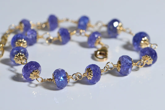 14K Gold Tanzanite Bracelet, Raw Gemstone Wire Wrap, December Birthstone