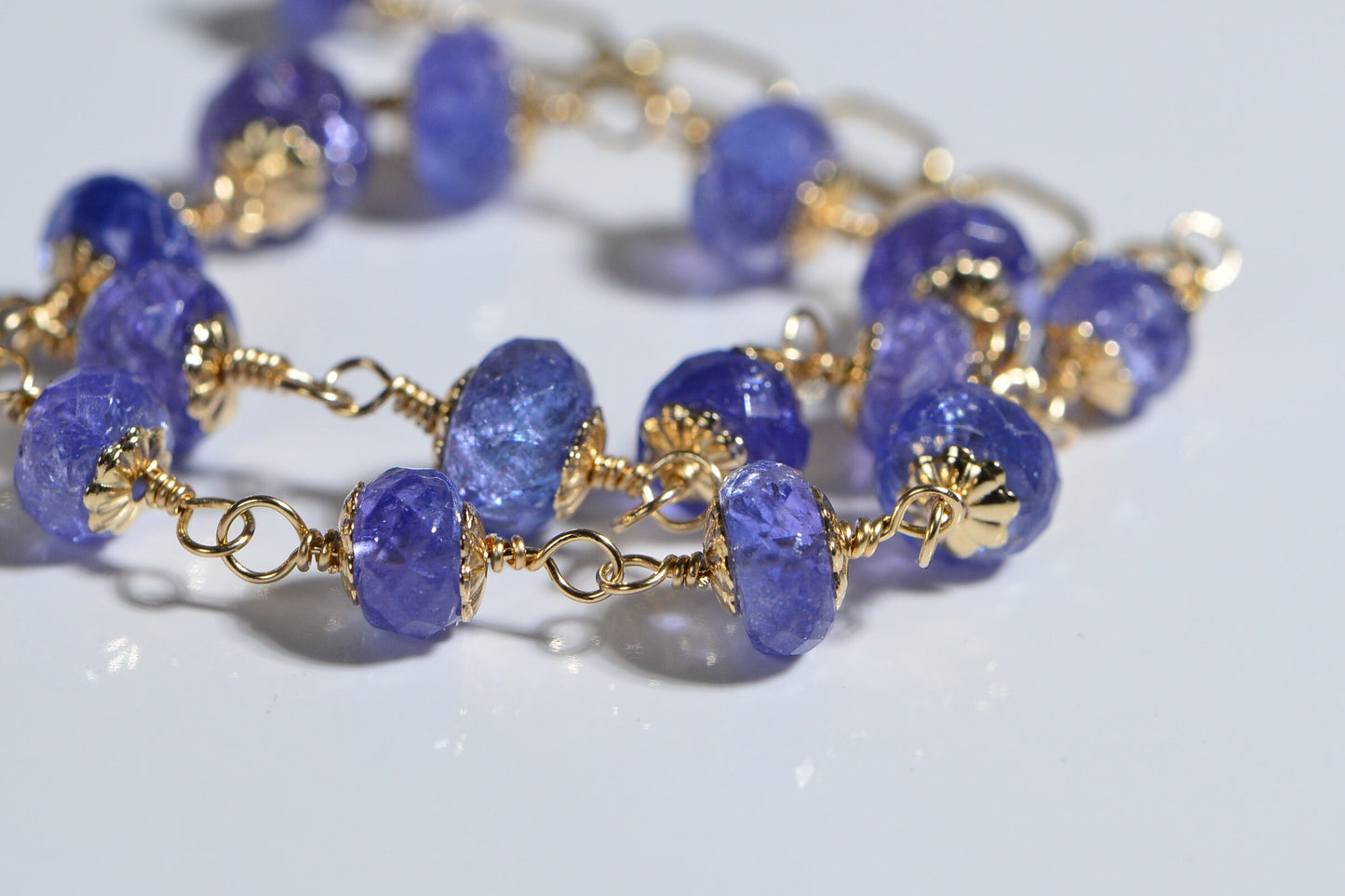 14K Gold Tanzanite Bracelet, Raw Gemstone Wire Wrap, December Birthstone