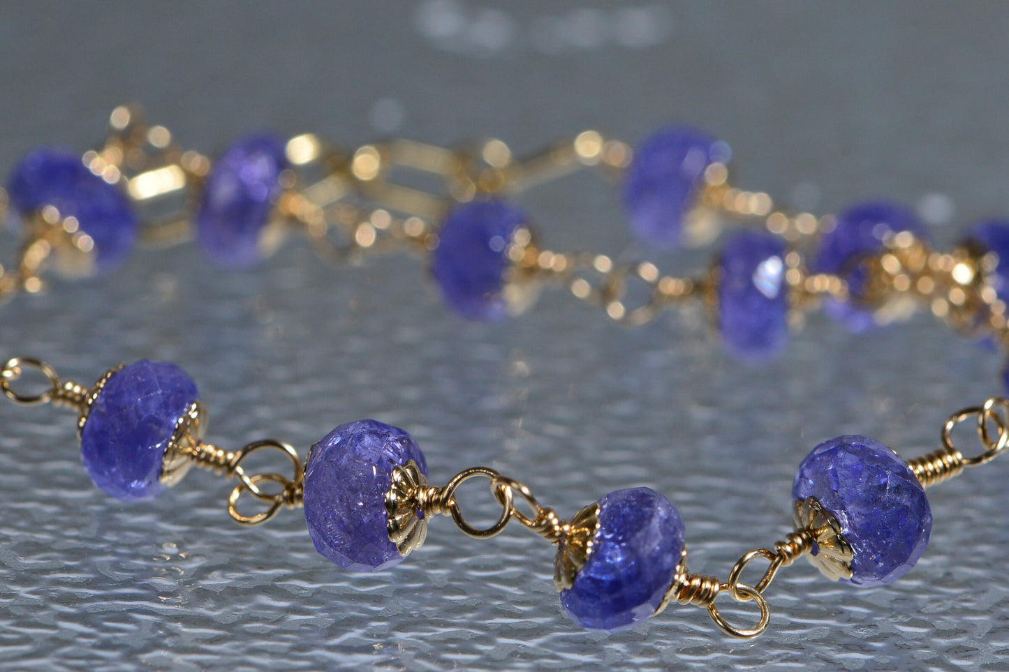 14K Gold Tanzanite Bracelet, Raw Gemstone Wire Wrap, December Birthstone