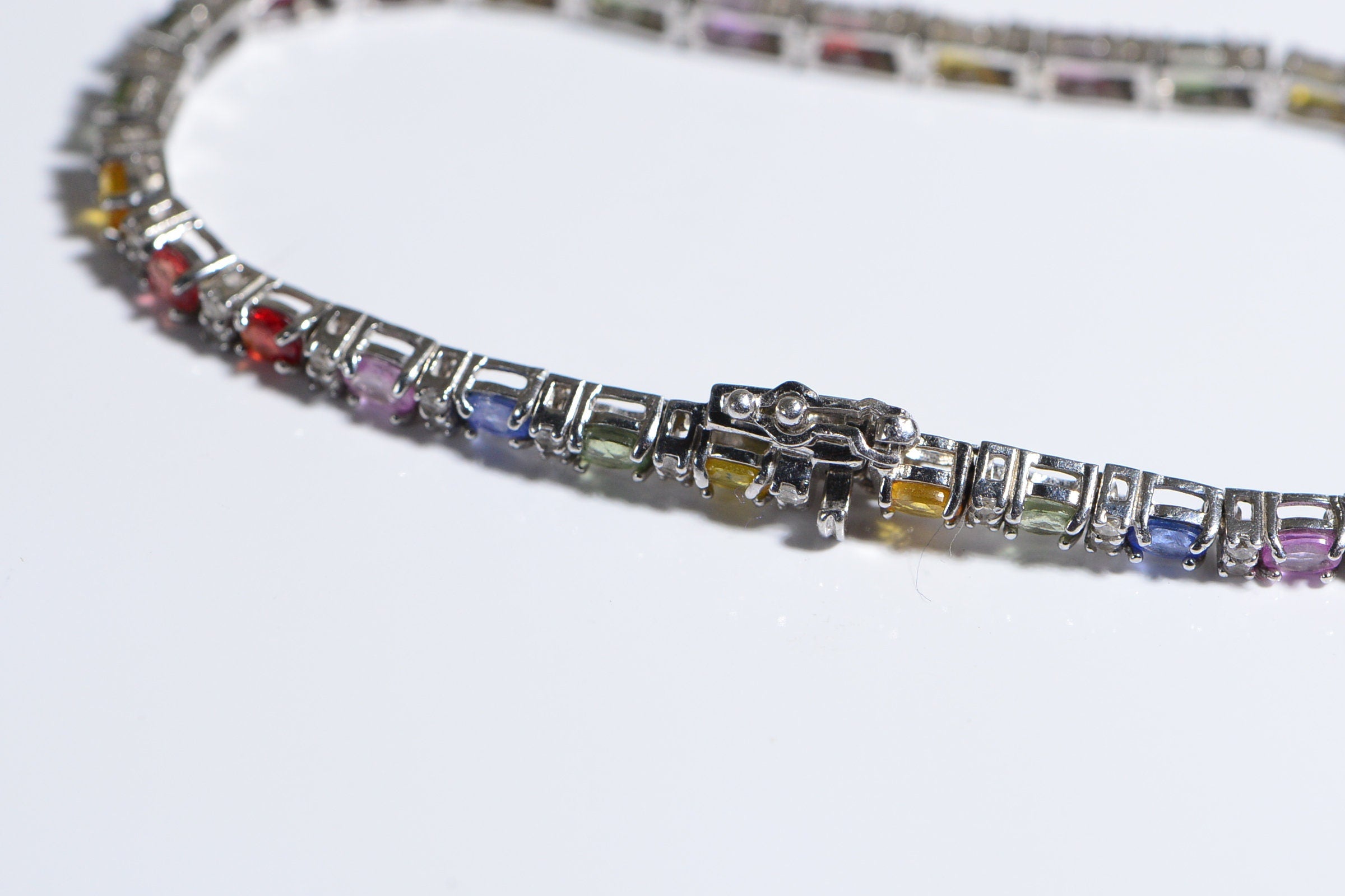Multi Sapphire White Topaz Gems  Tennis Bracelet in Platinum Over Sterling Silver