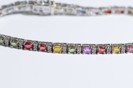 Multi Sapphire White Topaz Gems  Tennis Bracelet in Platinum Over Sterling Silver