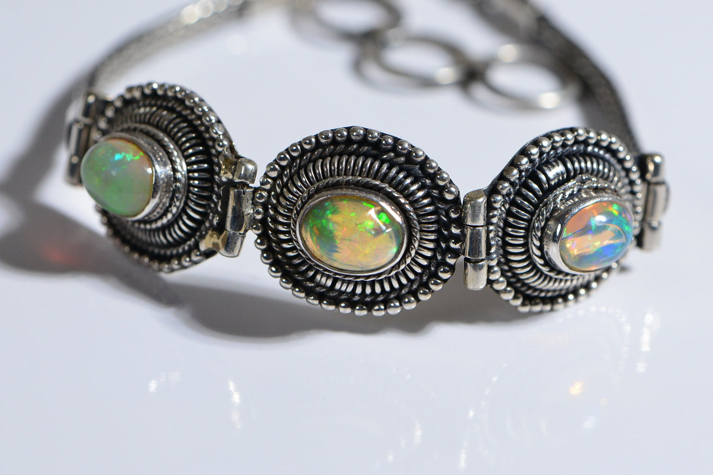 Ethiopian Welo Opal Bracelet, Sterling Silver Byzantine Toggle Clasp