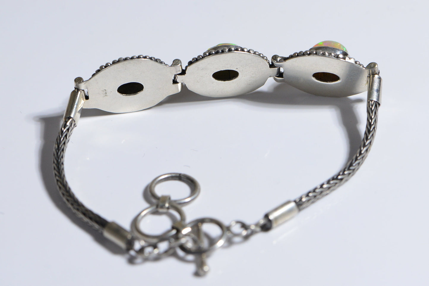 Ethiopian Welo Opal Bracelet, Sterling Silver Byzantine Toggle Clasp