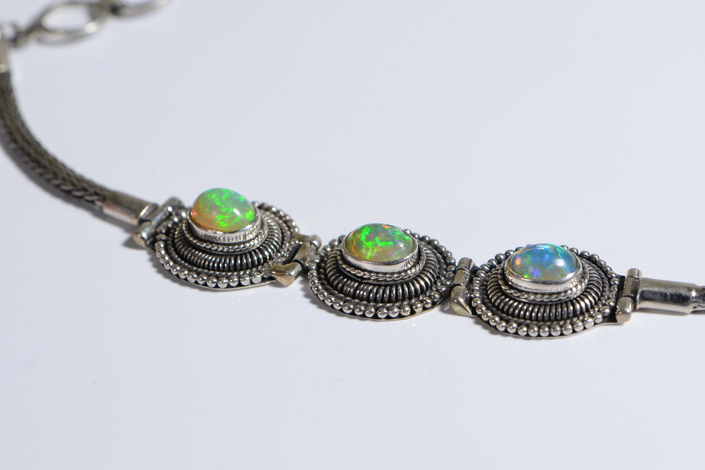 Ethiopian Welo Opal Bracelet, Sterling Silver Byzantine Toggle Clasp
