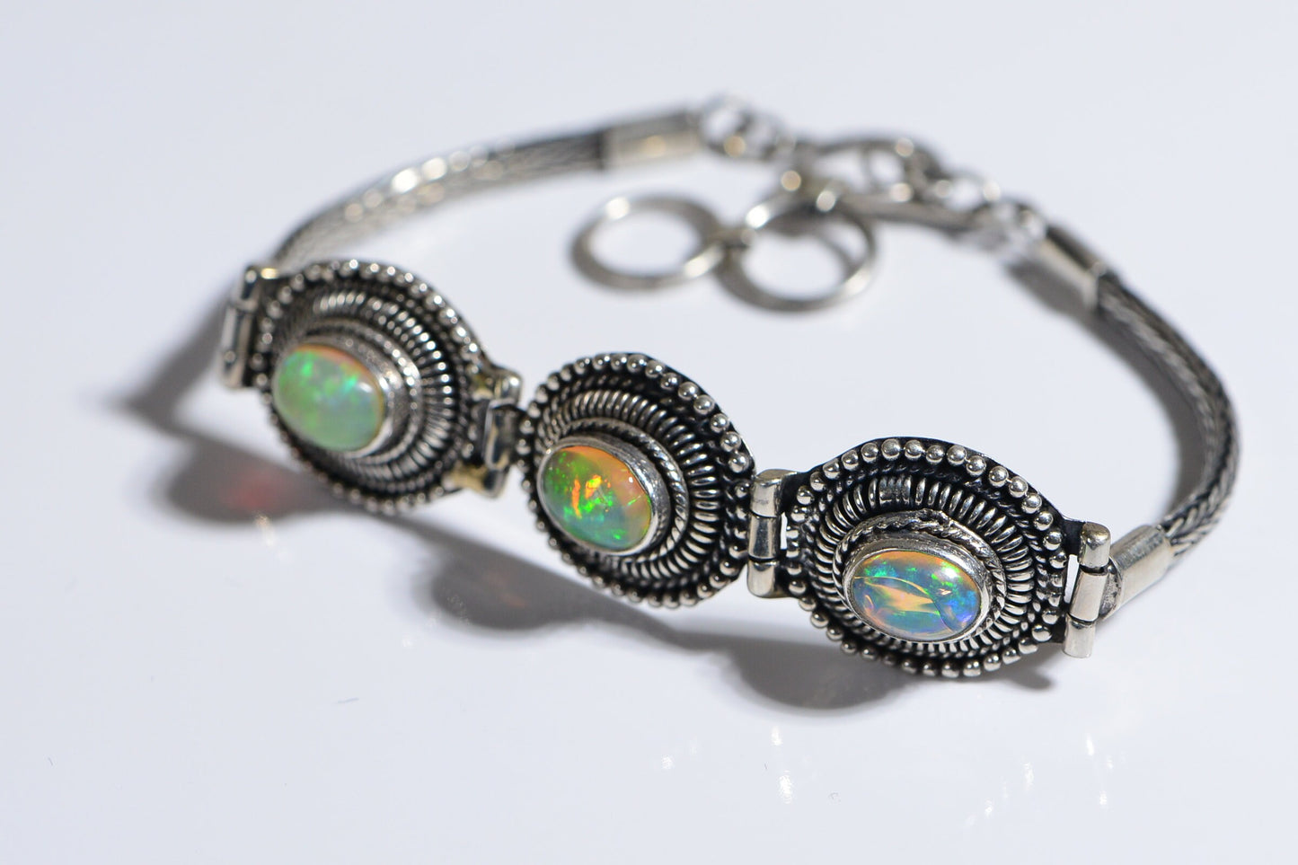 Ethiopian Welo Opal Bracelet, Sterling Silver Byzantine Toggle Clasp