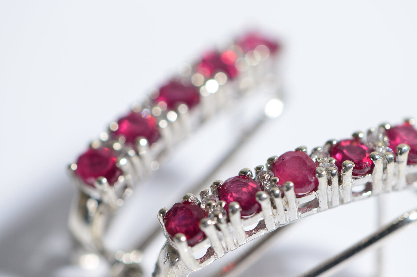 Natural Ruby Sterling Silver Hoop Earrings with Zircon Accent