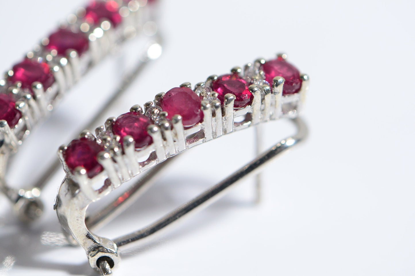 Natural Ruby Sterling Silver Hoop Earrings with Zircon Accent