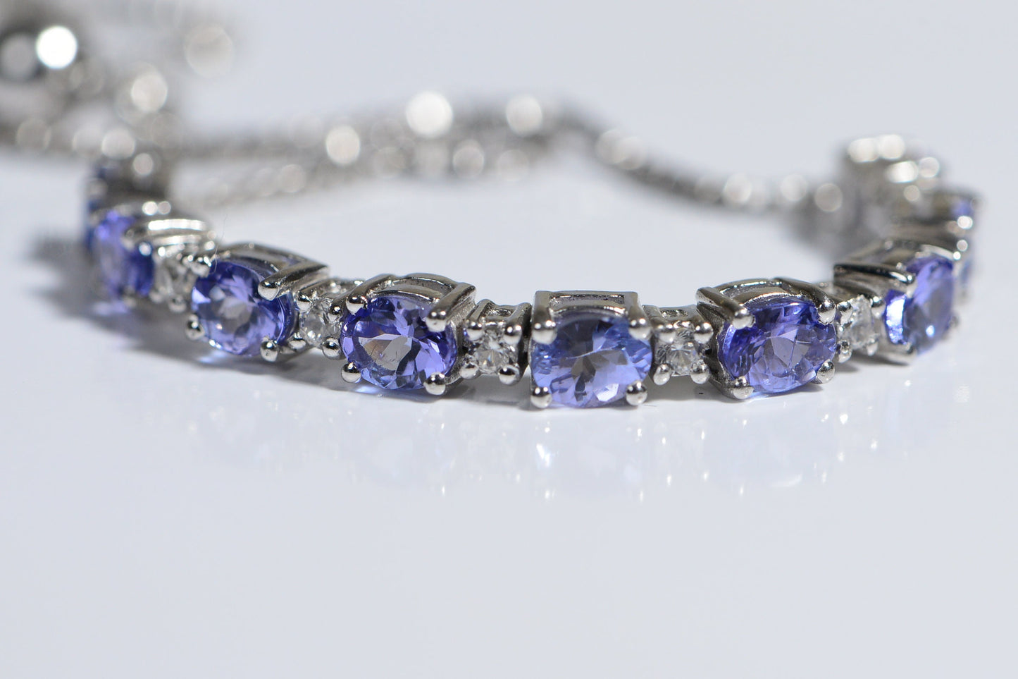 Tanzanite & White Topaz Bracelet: Sterling Silver Bolo Bracelet