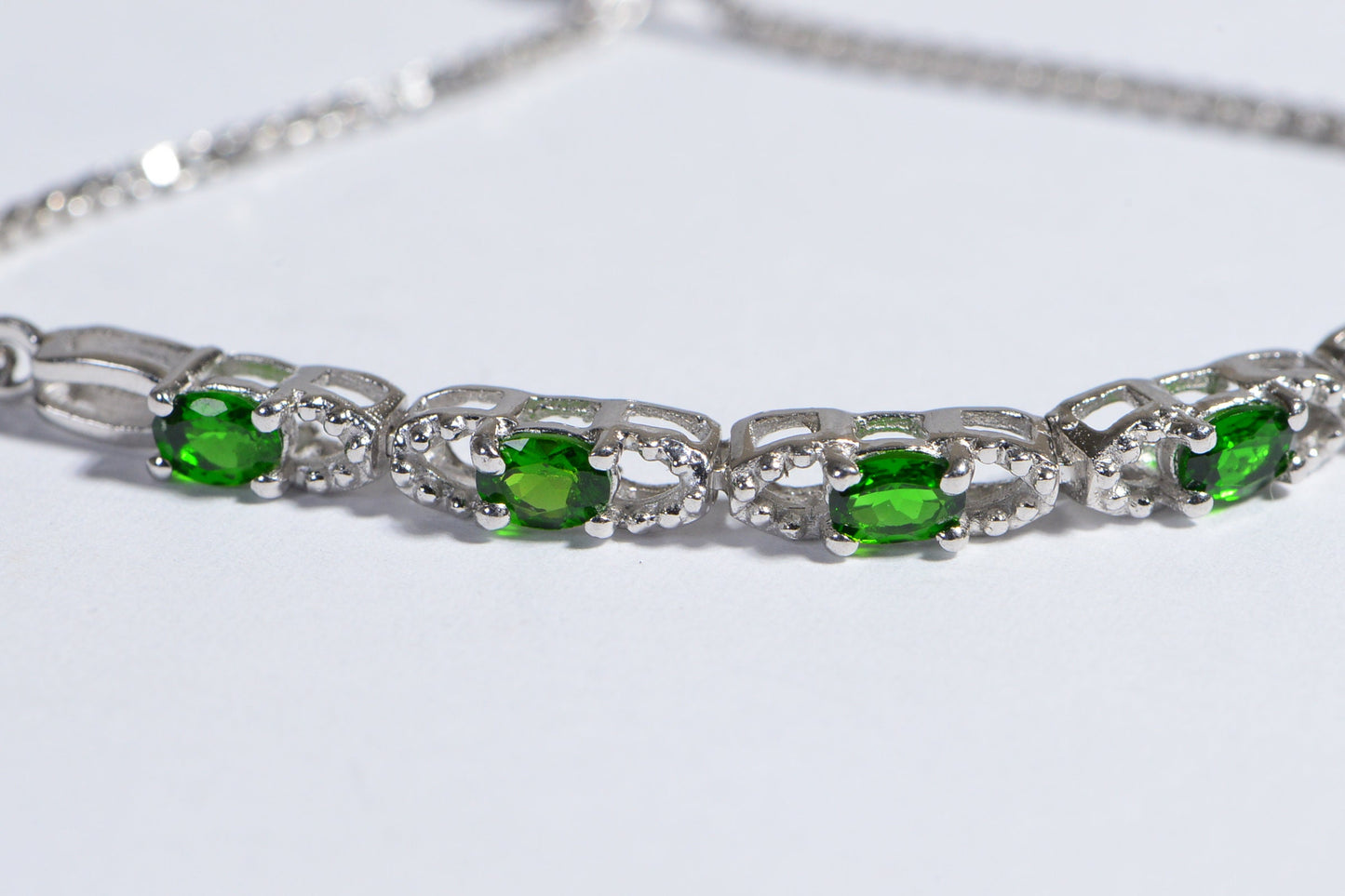 Gemstone Bracelet Russian Chrome Diopside Bolo Bracelet Adjustable Rhodium Over Sterling Silver Birthstone September