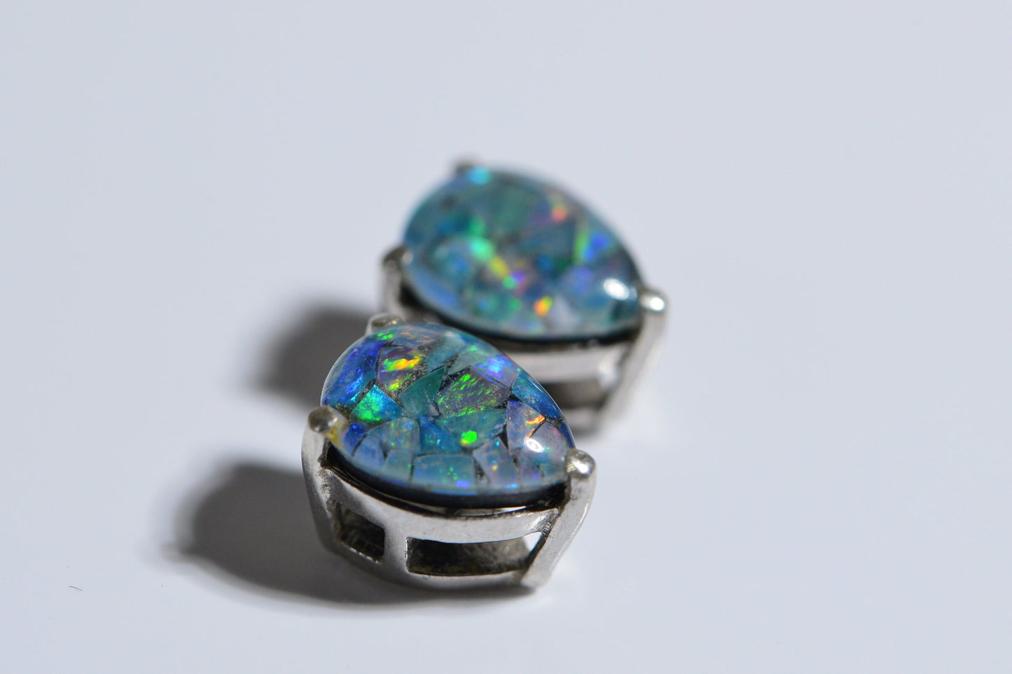 Australian Mosaic Opal Post  Earrings,Sterling Silver Gemstone Stud Teardrop Earrings Birthstone October