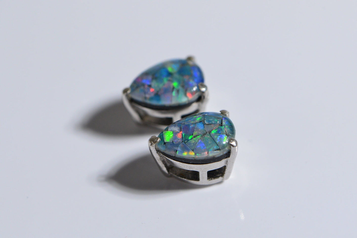Australian Mosaic Opal Post  Earrings,Sterling Silver Gemstone Stud Teardrop Earrings Birthstone October