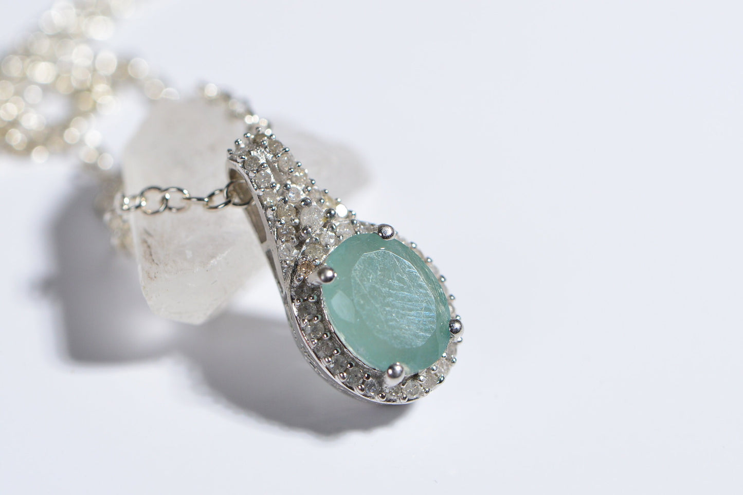Grandidierite Diamond Halo Pendant, Sterling Silver Necklace