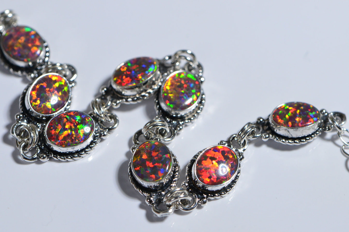 Blue Opal Bracelet Sterling Silver Chain Gemstone Bezel Setting Opal Birthstone October