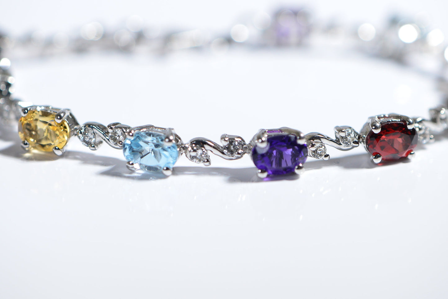 Rainbow Gemstone Tennis Bracelet, Sterling Silver, Multi Color Stone, Bolo Adjustable Bracelet