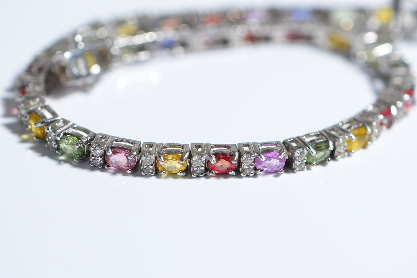 Estate Sterling Silver Rainbow Sapphire Zircon Tennis Bracelet