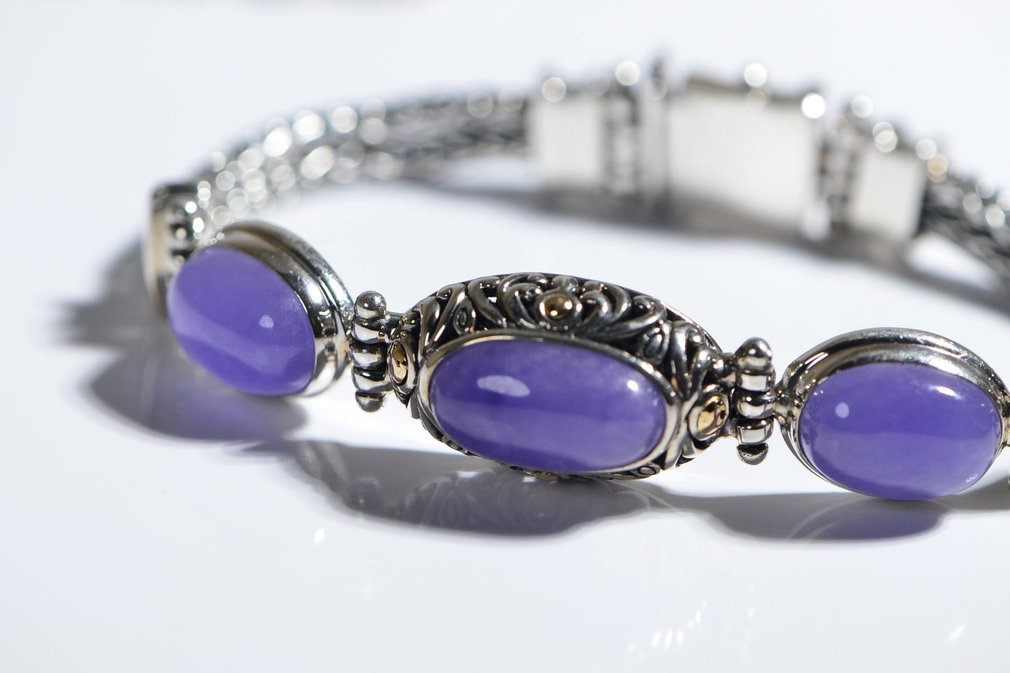 Purple Jade Sterling silver Bracelet Vintage Jewelry Large stone bracelet