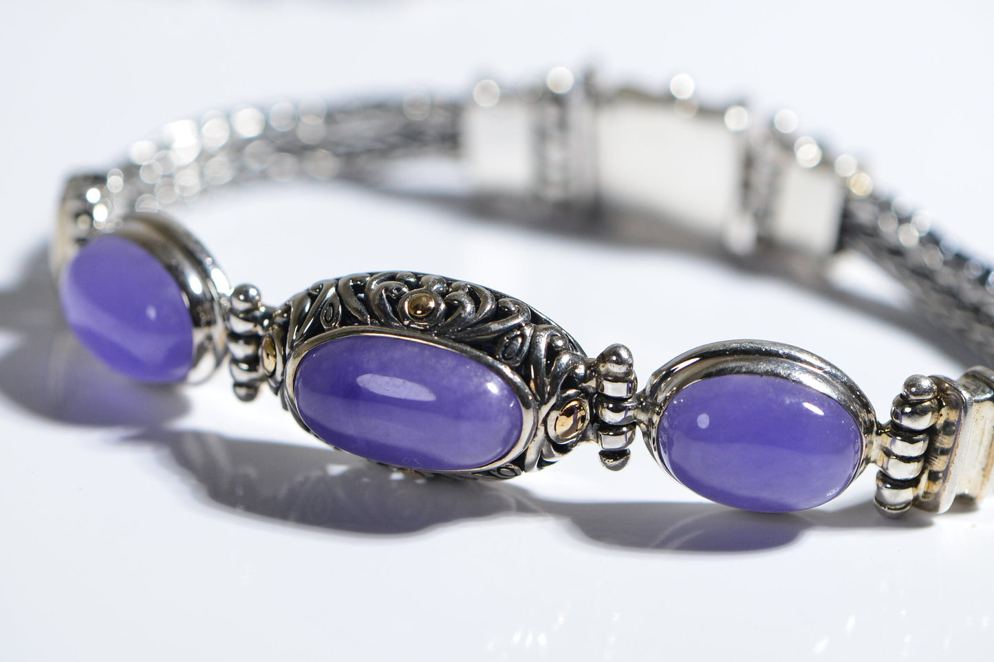 Purple Jade Sterling silver Bracelet Vintage Jewelry Large stone bracelet