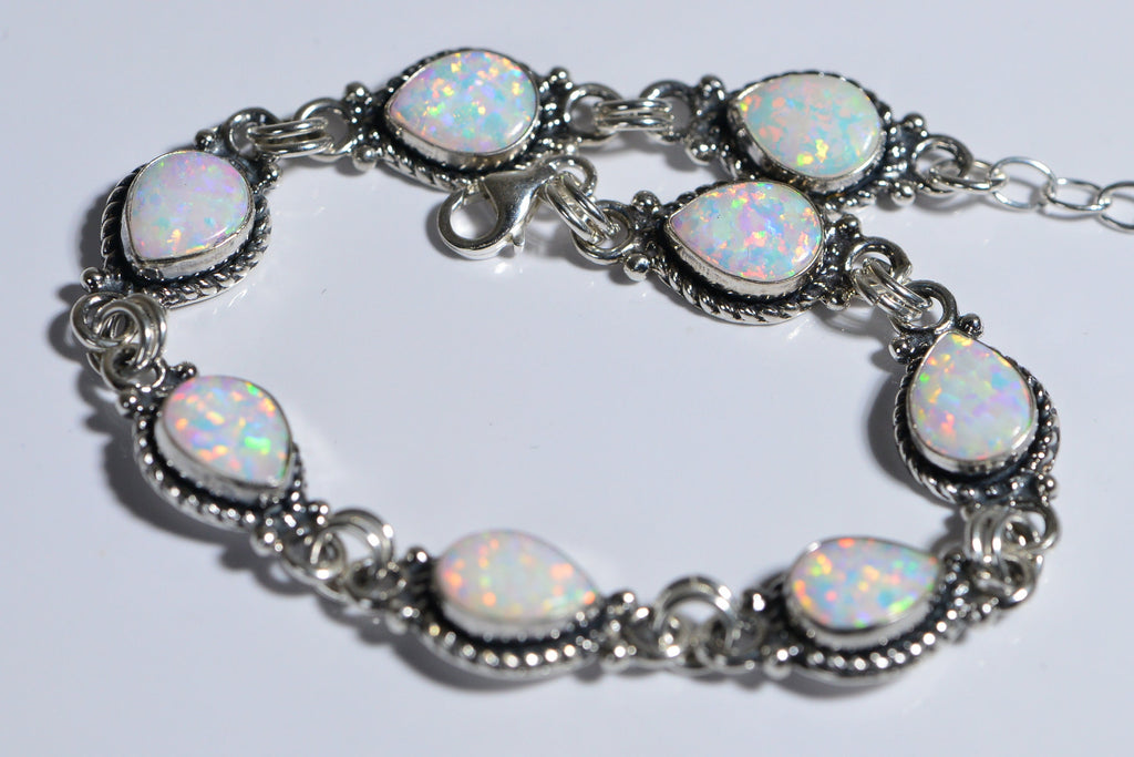 Sterling Silver Fire Opal Bracelet: Handmade Gemstone Jewelry