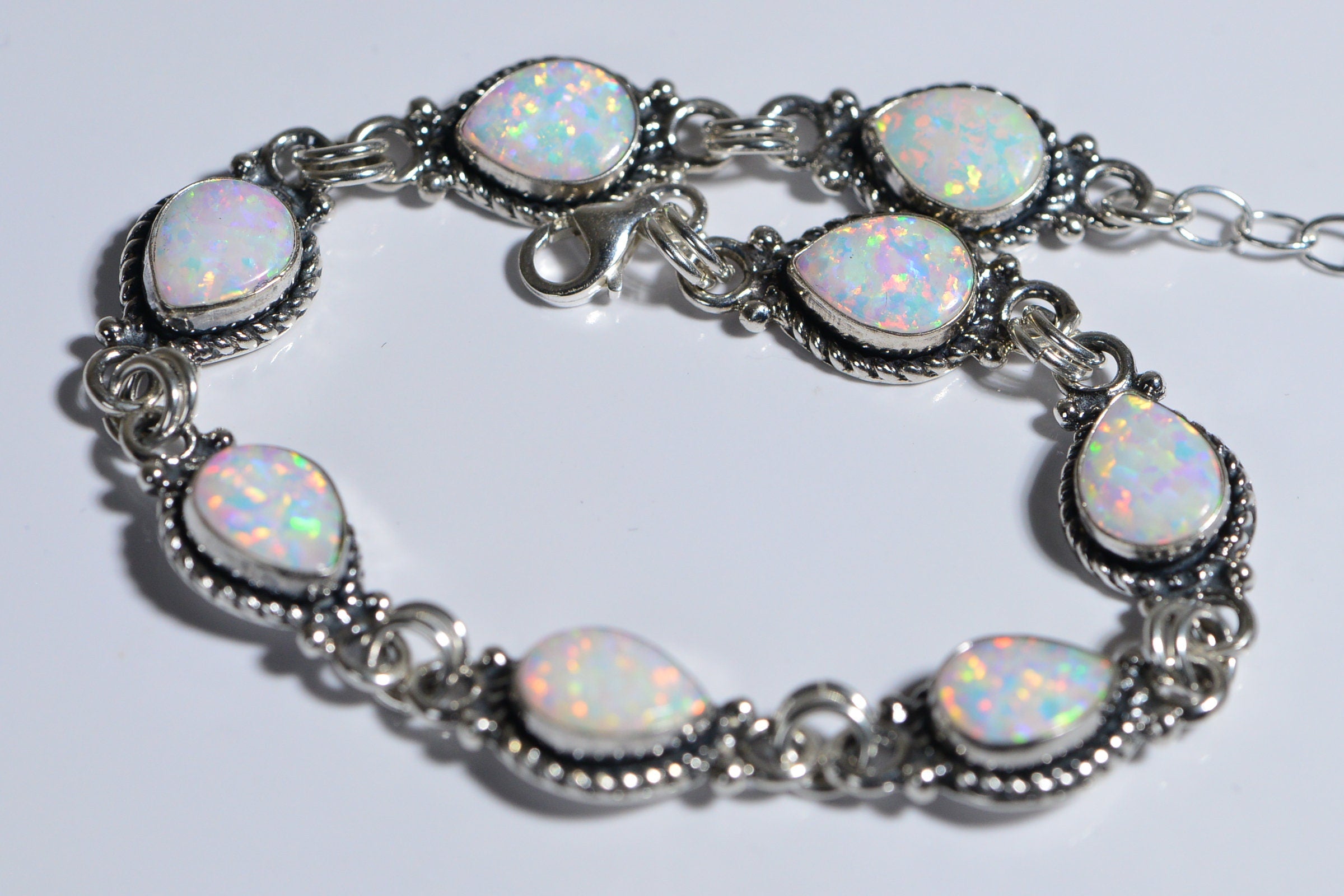 Sterling Silver Fire Opal Bracelet: Handmade Gemstone Jewelry