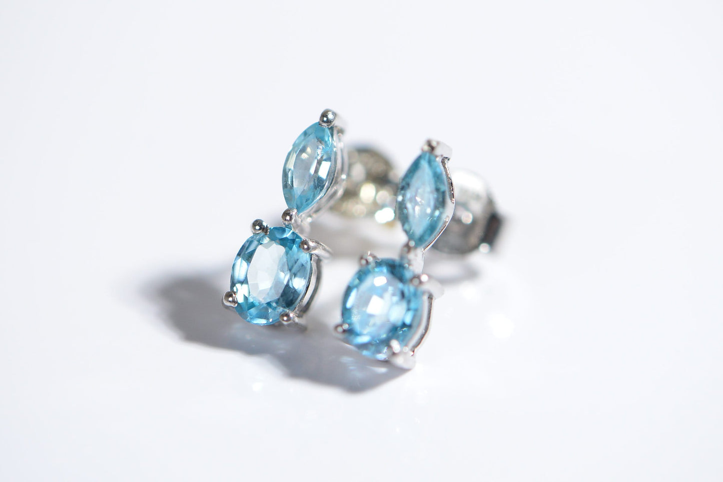 Blue Topaz Sterling Silver Stud Earrings - November Birthstone