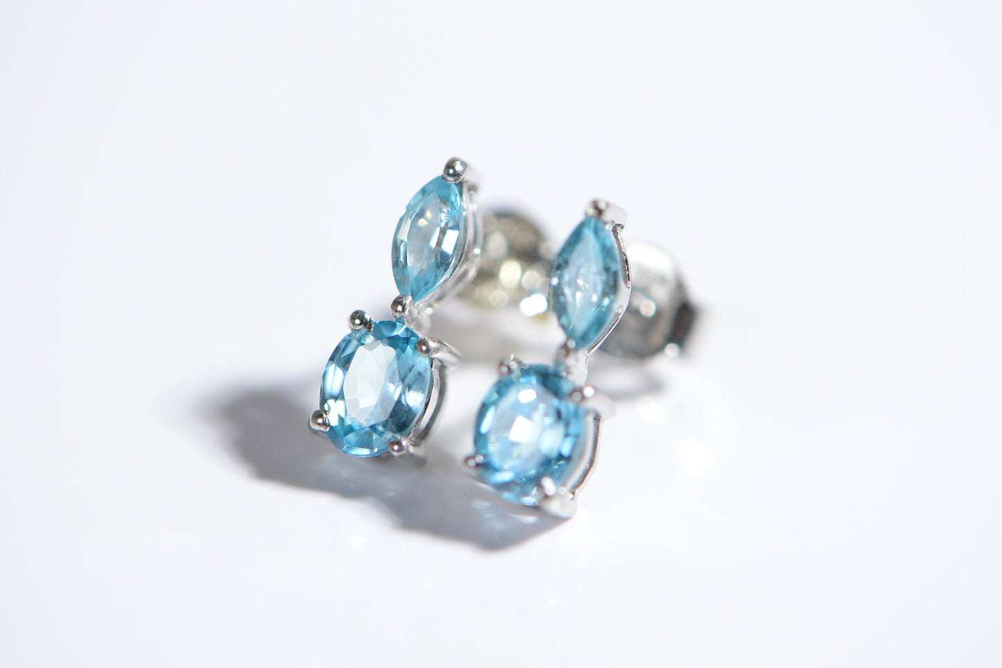 Blue Topaz Sterling Silver Stud Earrings - November Birthstone