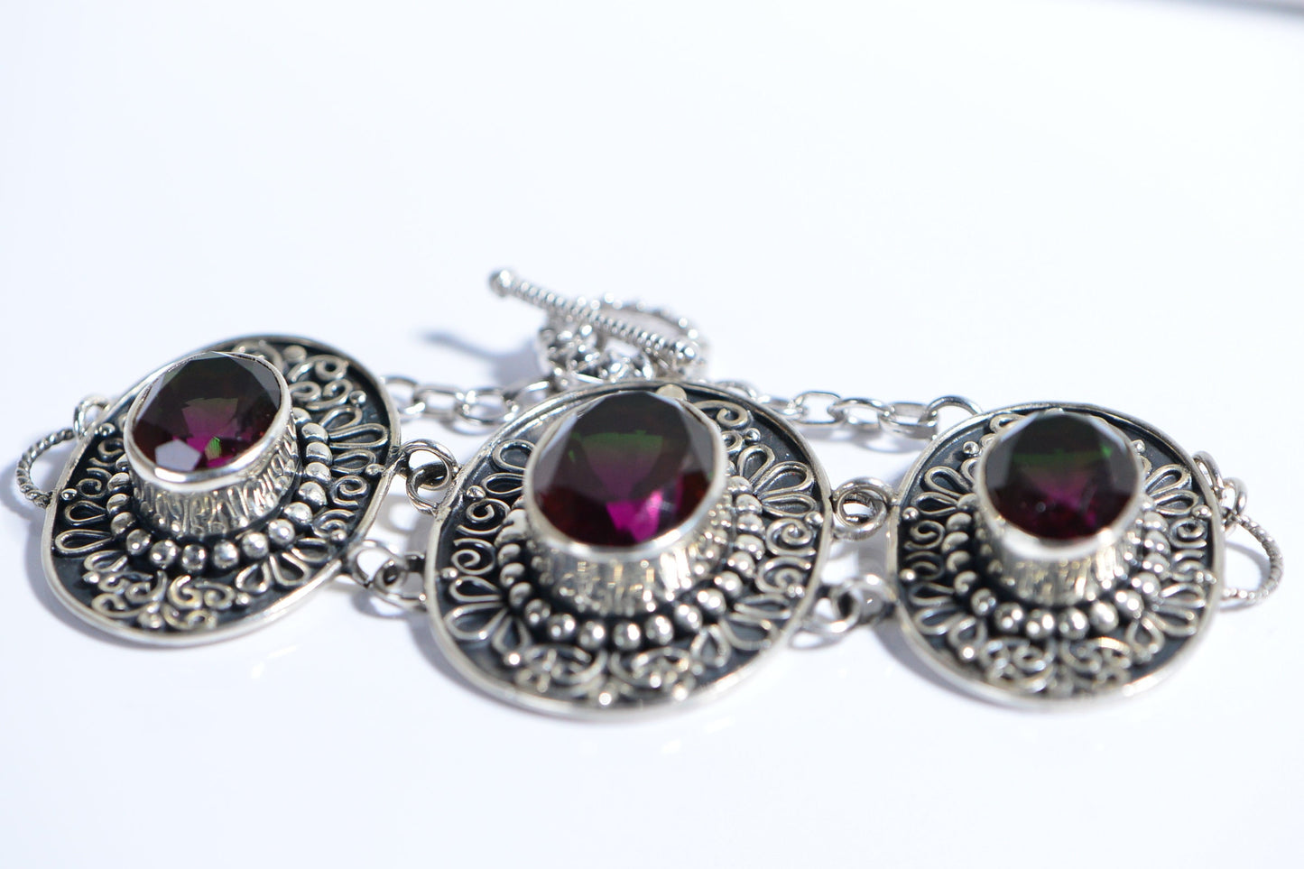 Tourmaline Watermelon  Wide Bracelet Patina Sterling Silver