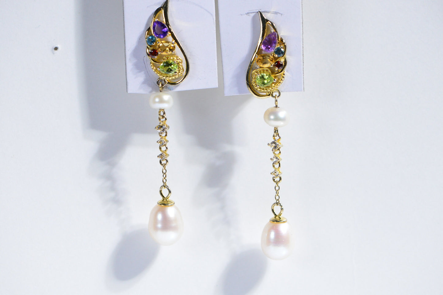 South Sea Pearl Teardrop Earrings, Multi Stone Vermeil Butterfly Stud