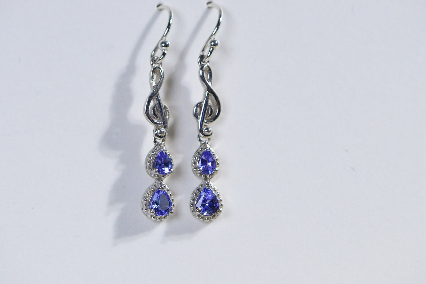 Natural Tanzanite teardrop Earrings Sterling silver Treble Clef Earrings Birthstone December