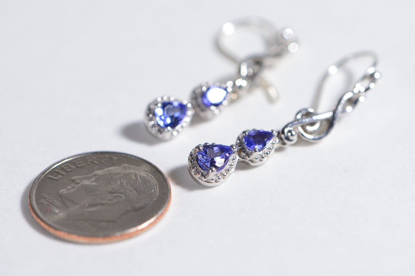 Natural Tanzanite teardrop Earrings Sterling silver Treble Clef Earrings Birthstone December