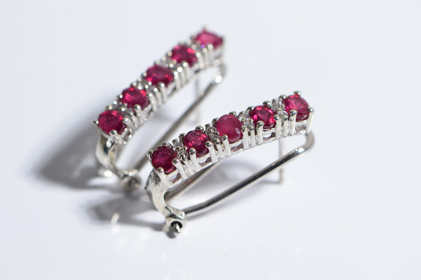 Natural Ruby Sterling Silver Hoop Earrings with Zircon Accent