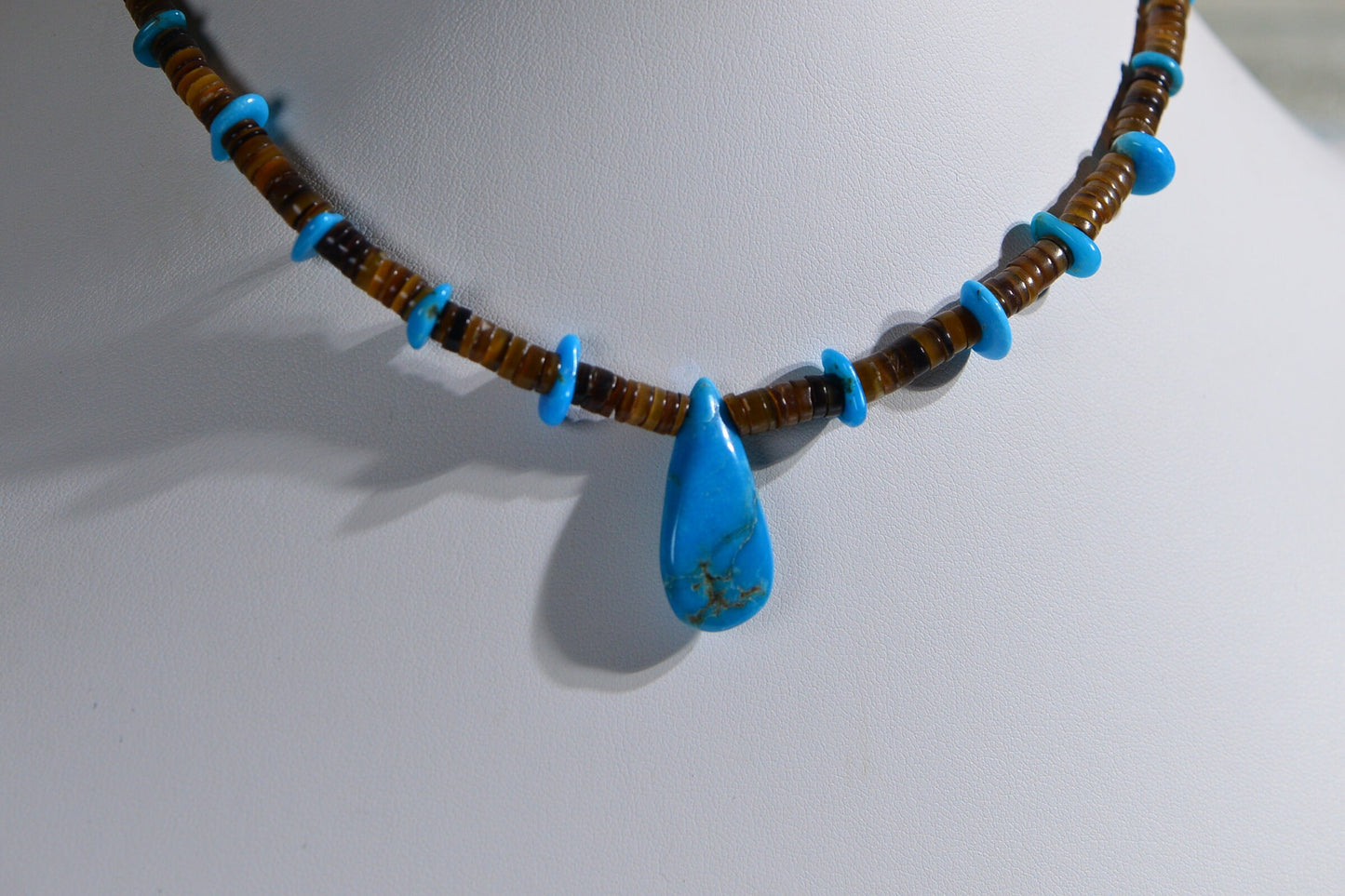 Arizona Sleeping Beauty Turquoise Necklace  Oyster shells Sterling silver Choker Beaded Gemstone