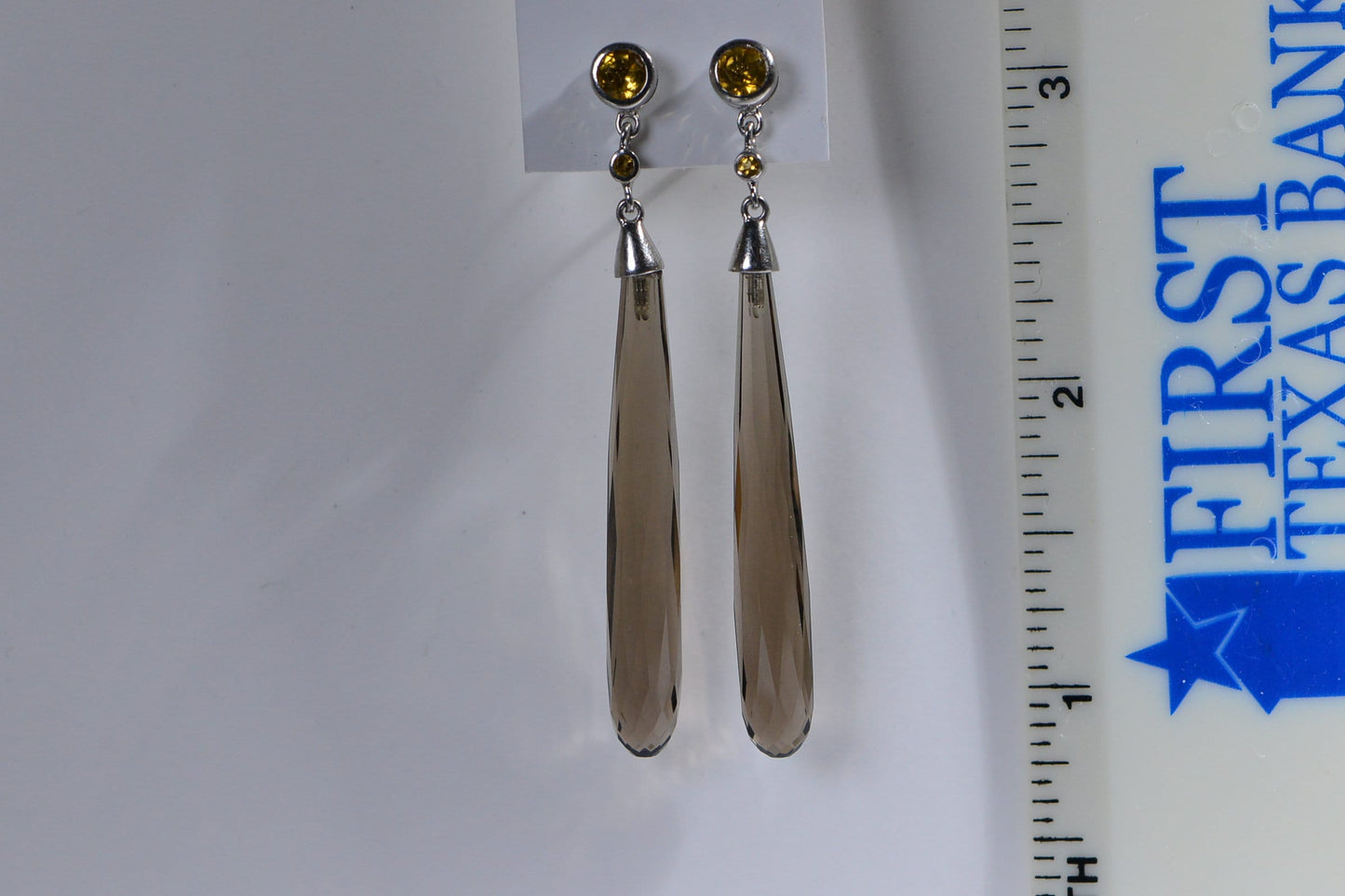 Smokey Quartz & Citrine Sterling Silver Teardrop Earrings - April Birthstone