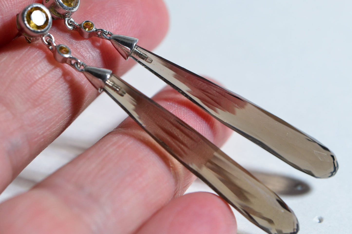 Smokey Quartz & Citrine Sterling Silver Teardrop Earrings - April Birthstone