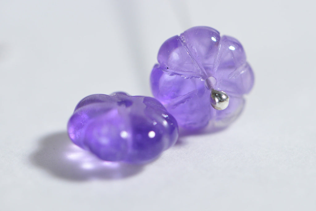 Light Amethyst Carved Floral Beads: Gemstone Jewelry Making (2pcs)
