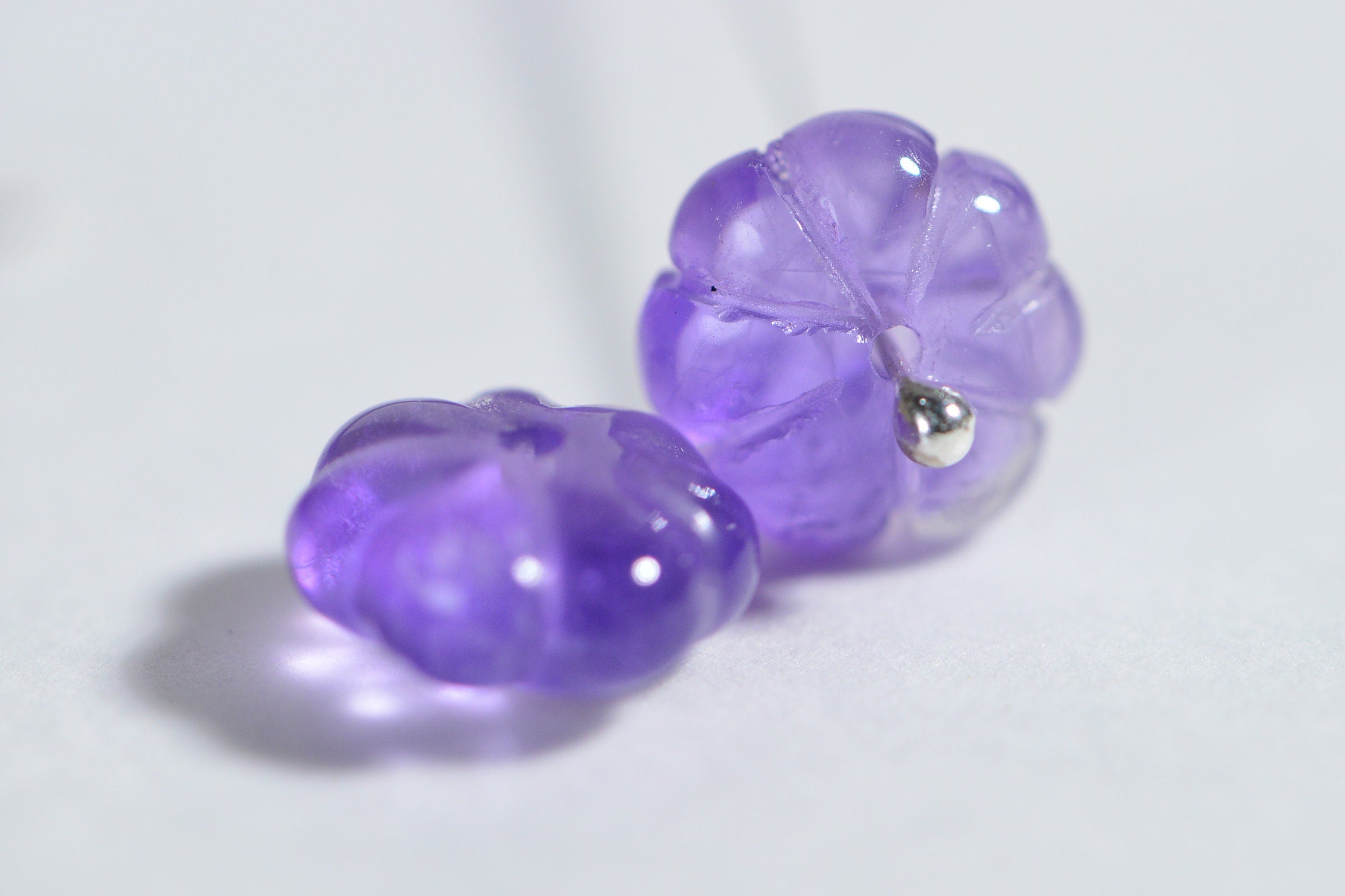 Light Amethyst Carved Floral Beads: Gemstone Jewelry Making (2pcs)