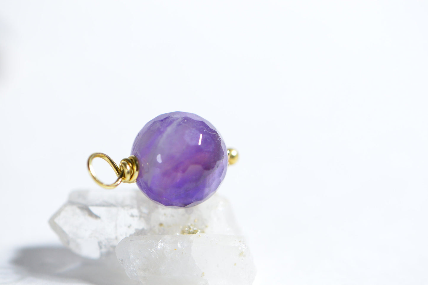 10mm  Amethyst wire wrapped Gold Headpin Natural Brazil Amethyst Facet Round Charm Birthstone February