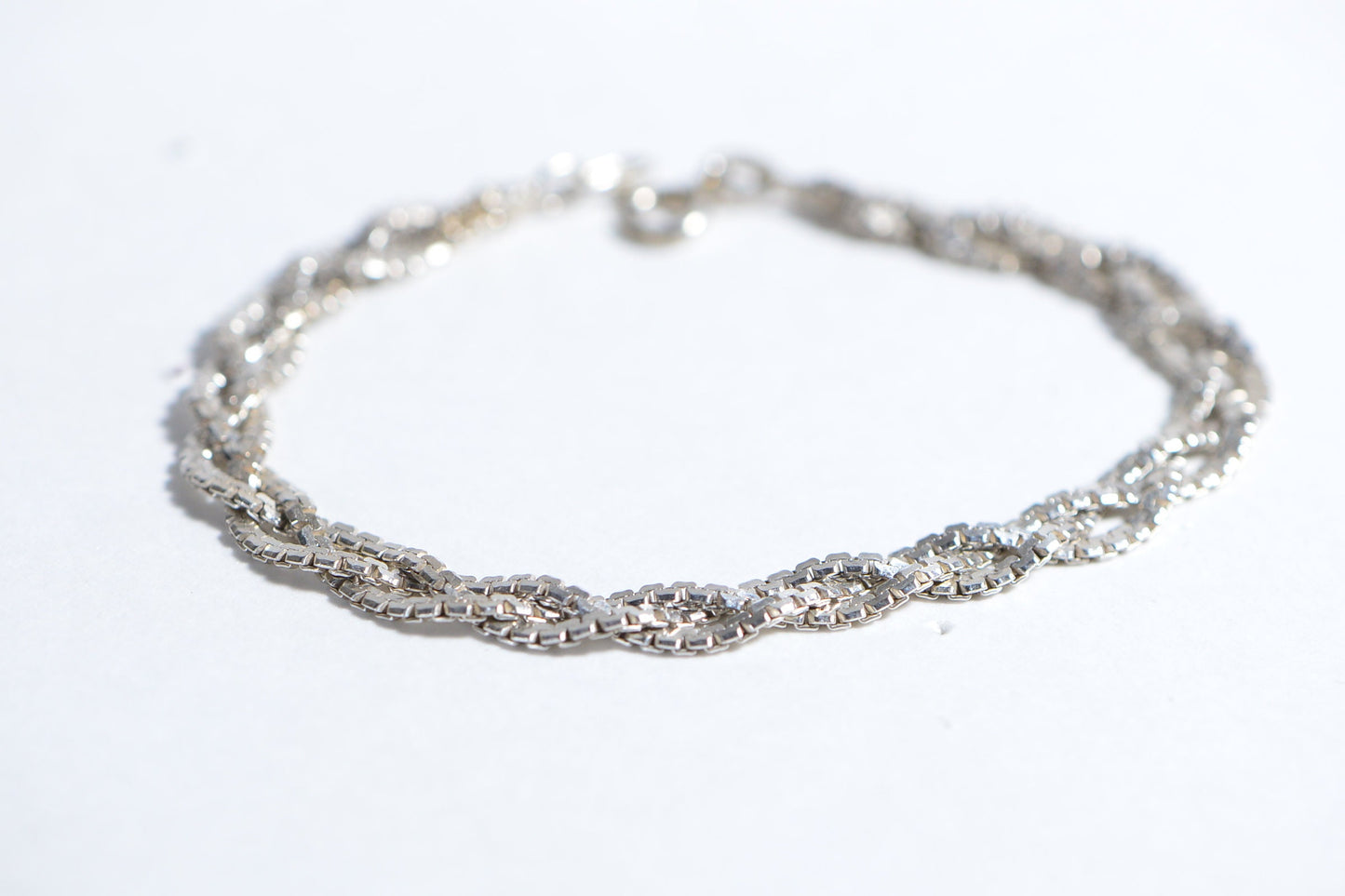 Braided Silver Chain Bracelet 925 Sterling Silver Hand made Gift for Her Herringbone