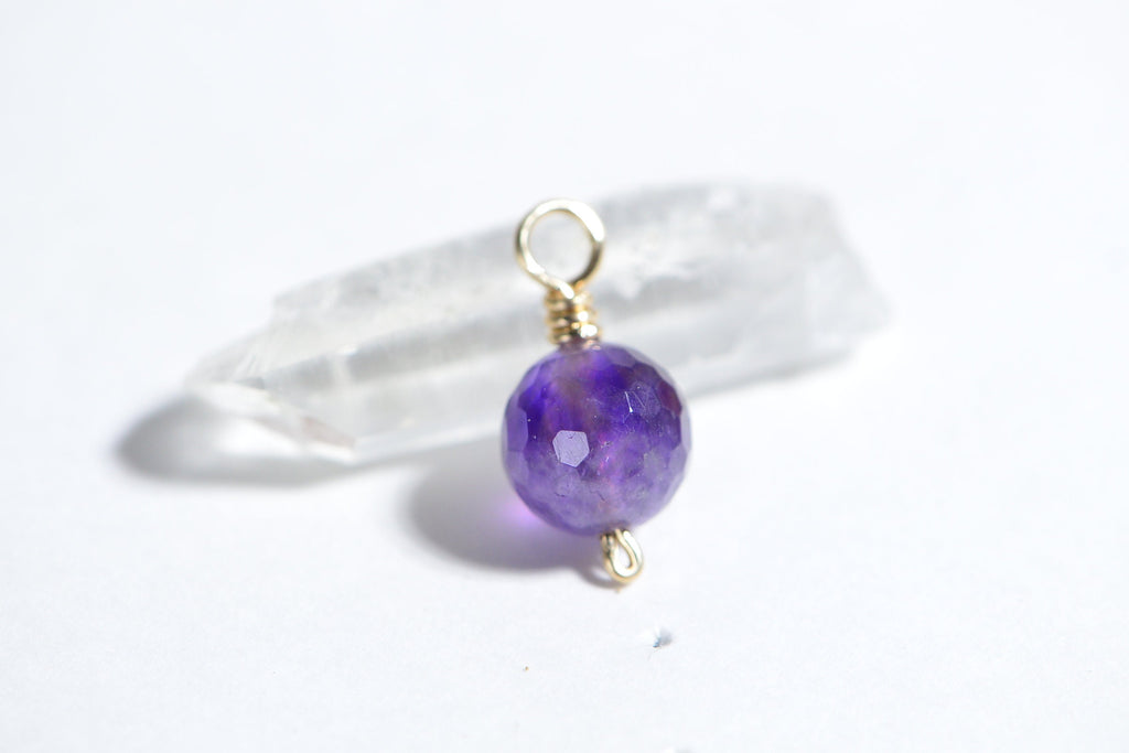10mm Amethyst Charm: 14K Gold Filled Wire Wrapped February Birthstone