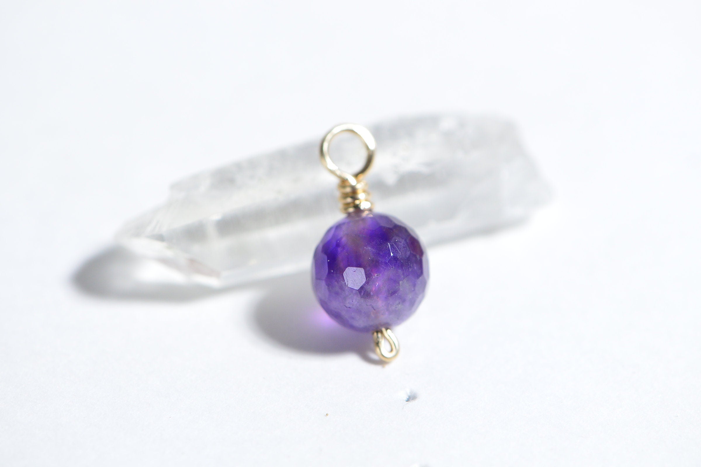10mm Amethyst Charm: 14K Gold Filled Wire Wrapped February Birthstone