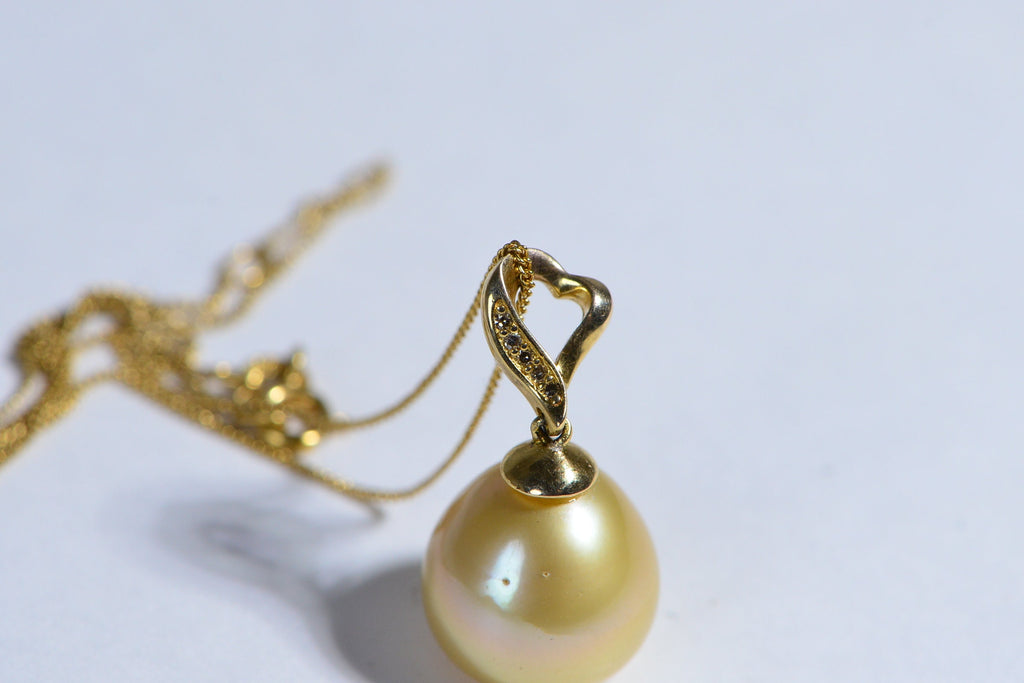 South Sea Pearl Pendant: Champagne Diamond 14K Yellow Gold over Sterling Silver